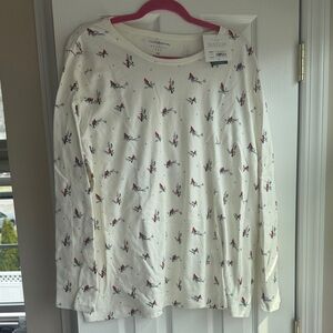 croft & barrow Cream Long-Sleeve Tee with Red Cardinal Print